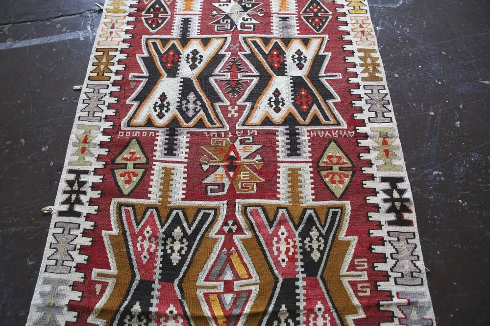 Vintage Kayseri Kilim Runner 3.9ftx15.2ft