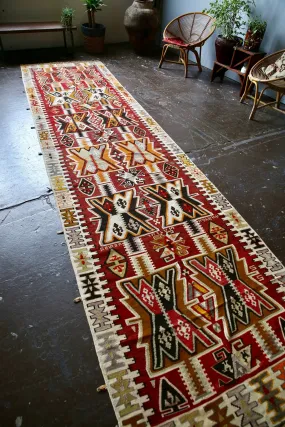 Vintage Kayseri Kilim Runner 3.9ftx15.2ft