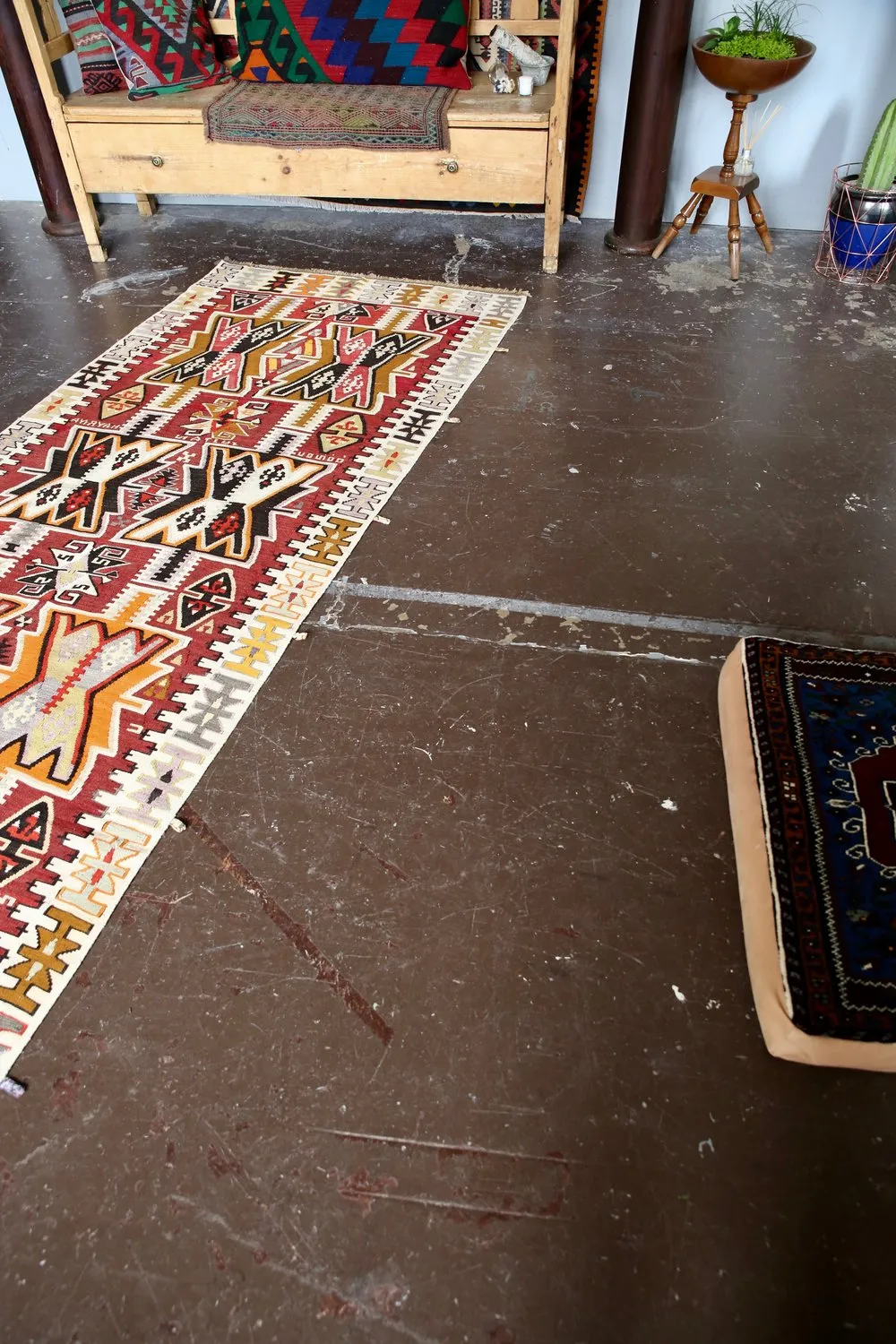 Vintage Kayseri Kilim Runner 3.9ftx15.2ft