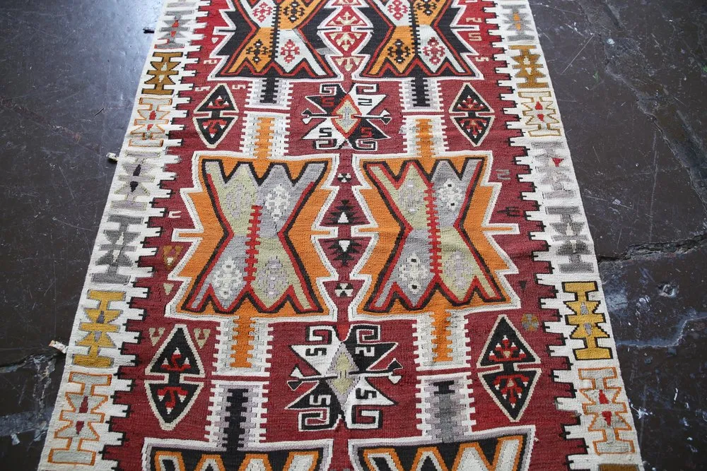Vintage Kayseri Kilim Runner 3.9ftx15.2ft