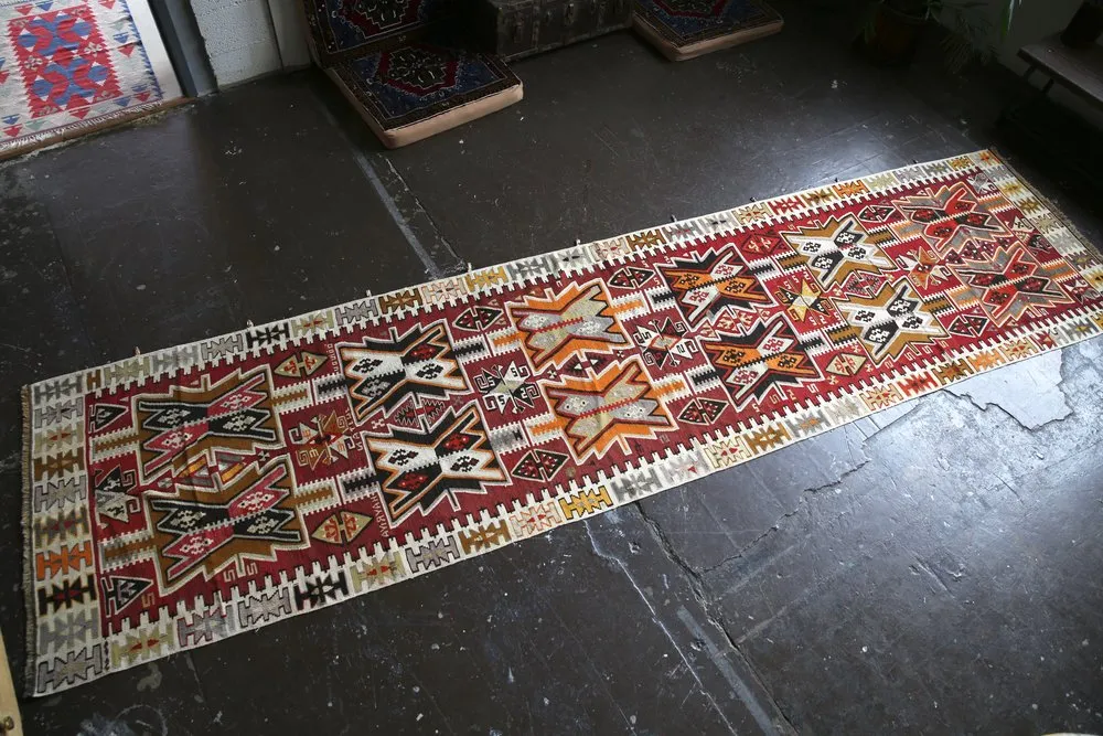 Vintage Kayseri Kilim Runner 3.9ftx15.2ft