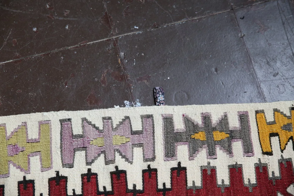 Vintage Kayseri Kilim Runner 3.9ftx15.2ft