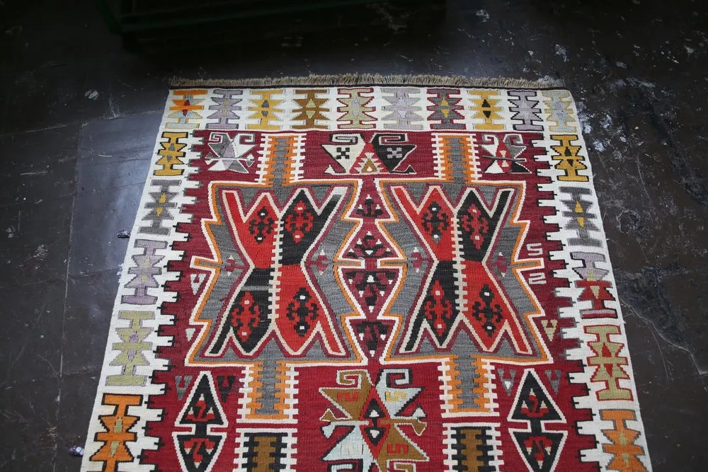 Vintage Kayseri Kilim Runner 3.9ftx15.2ft