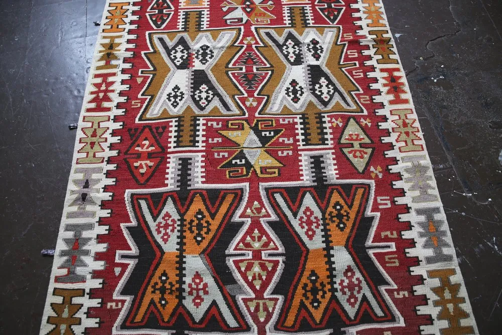 Vintage Kayseri Kilim Runner 3.9ftx15.2ft