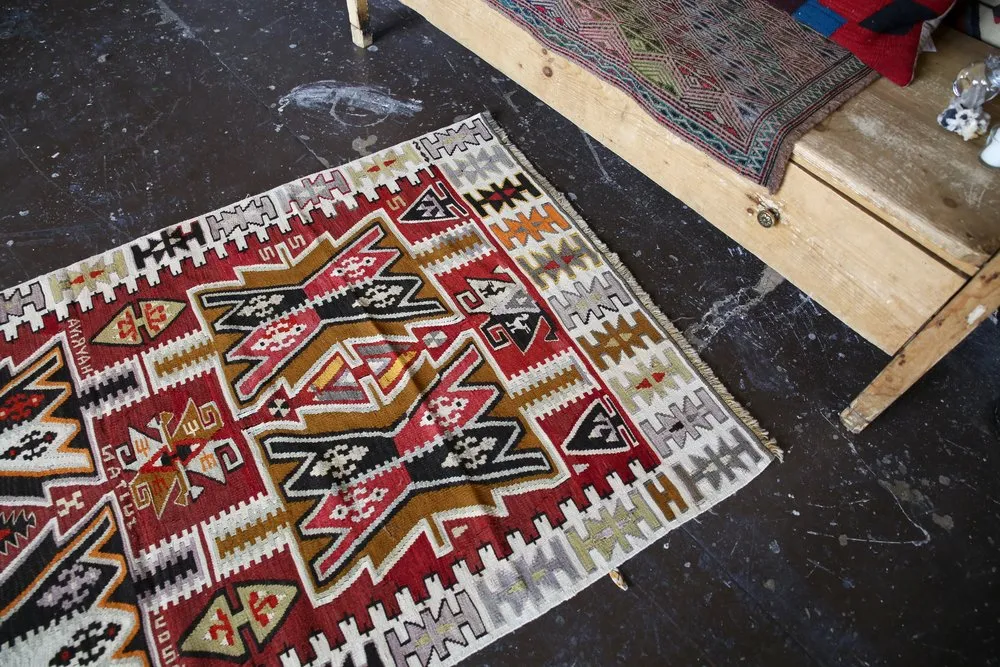 Vintage Kayseri Kilim Runner 3.9ftx15.2ft