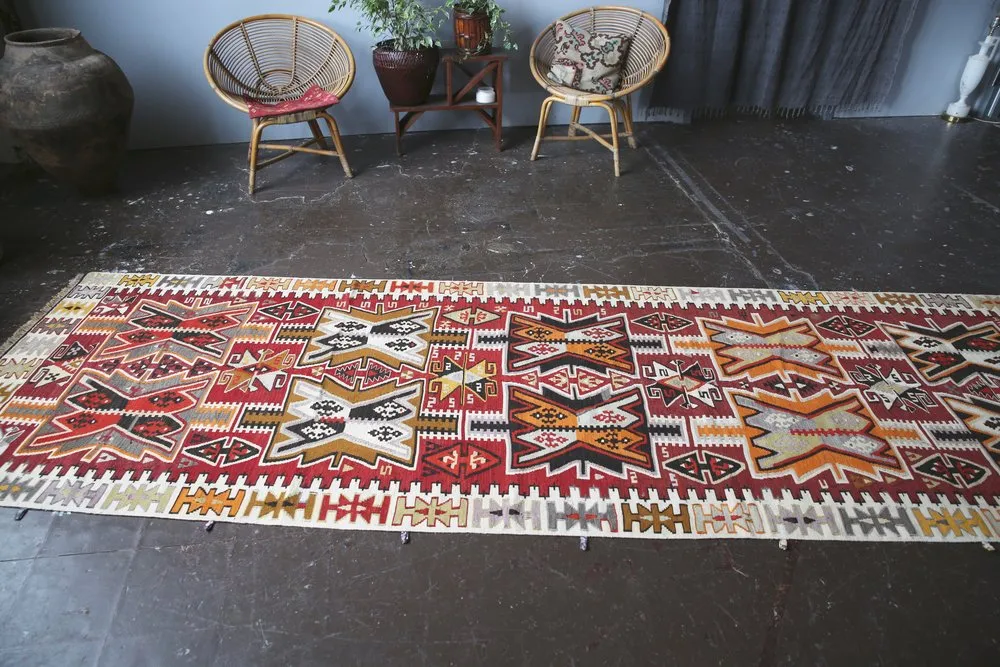 Vintage Kayseri Kilim Runner 3.9ftx15.2ft