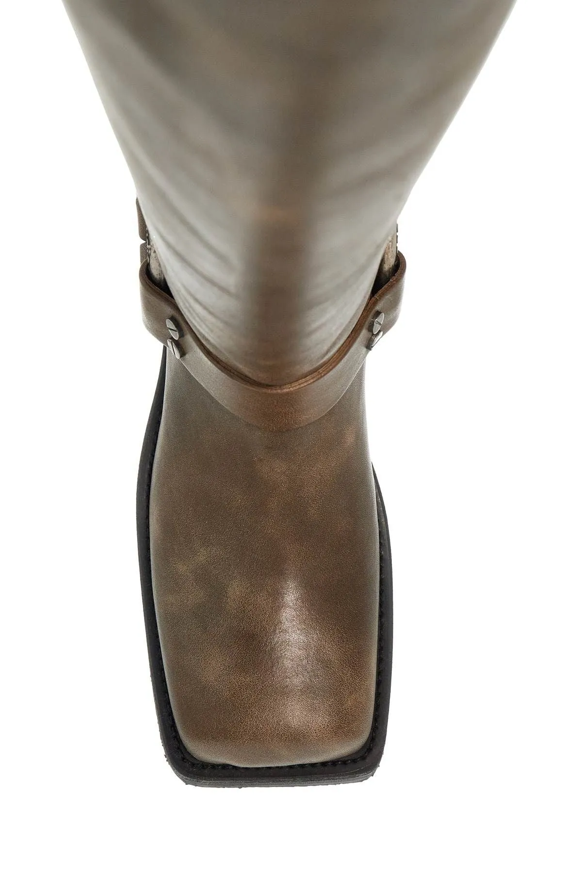 VINTAGE LEATHER BIKER BOOTS WITH DISTRESSED EFFECT