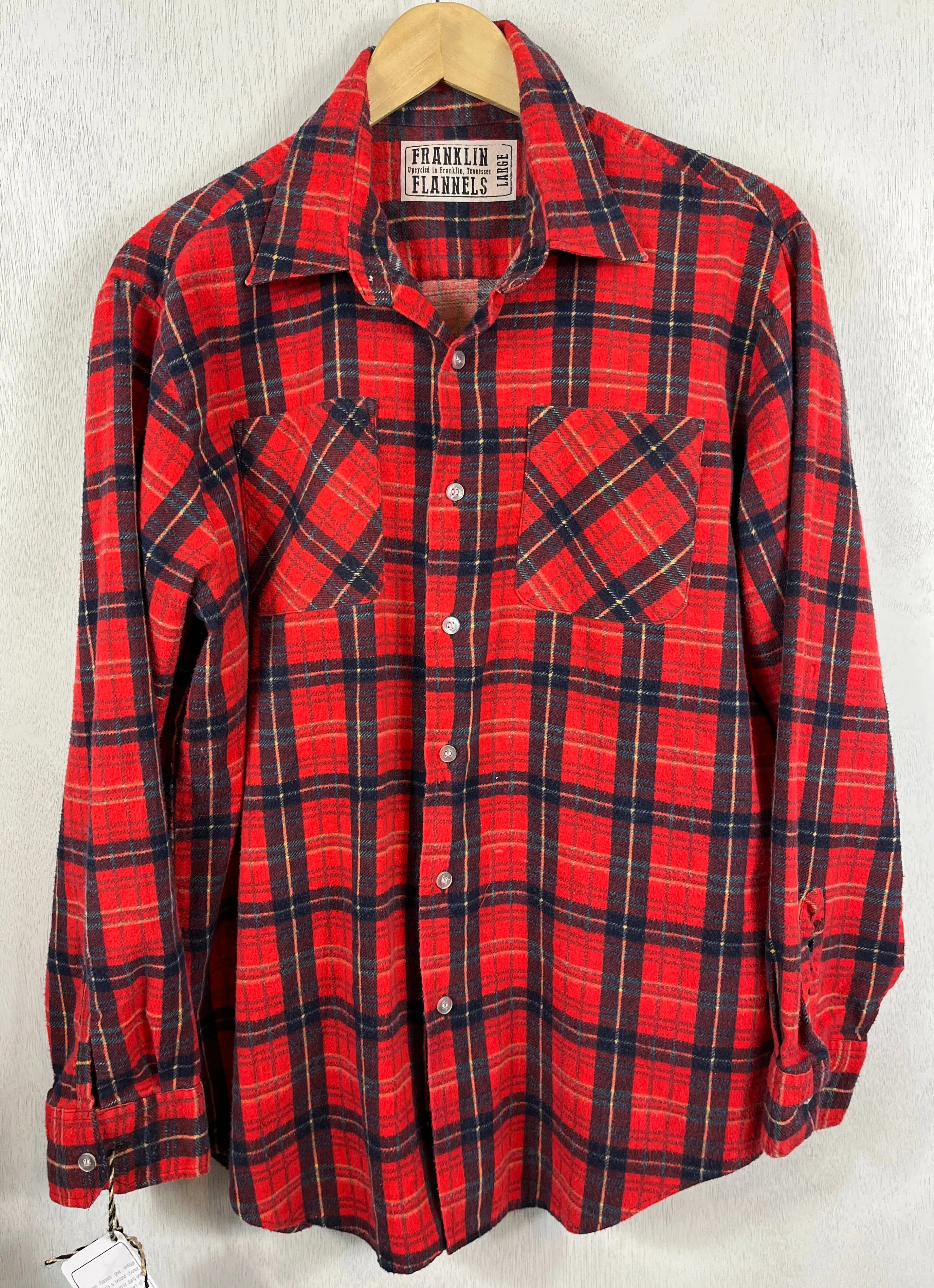 Vintage Retro Red, Navy and Yellow Flannel Size Large