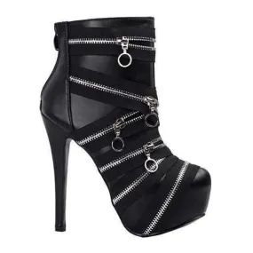 Womens SteamPunk Black Bandage Platform Ankle Boots