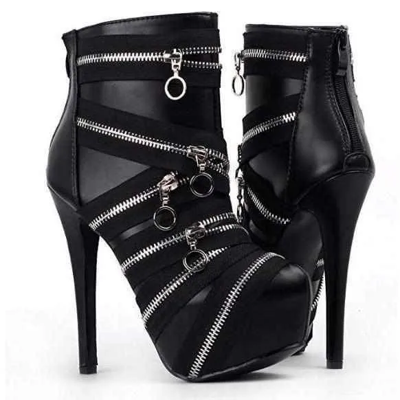 Womens SteamPunk Black Bandage Platform Ankle Boots