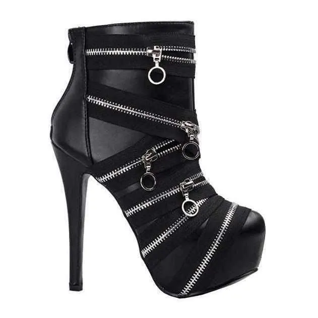 Womens SteamPunk Black Bandage Platform Ankle Boots